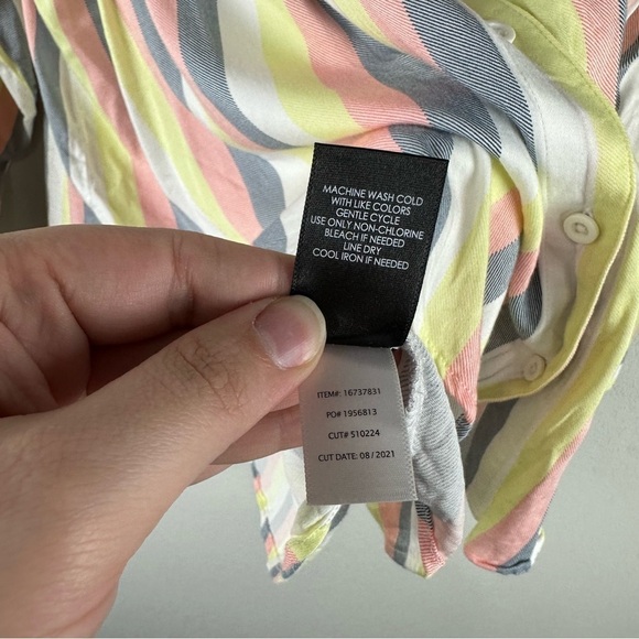 Torrid Yellow Pink Gray Striped Lizzie Button Up Long Sleeve Top Size 4X - Picture 7 of 7
